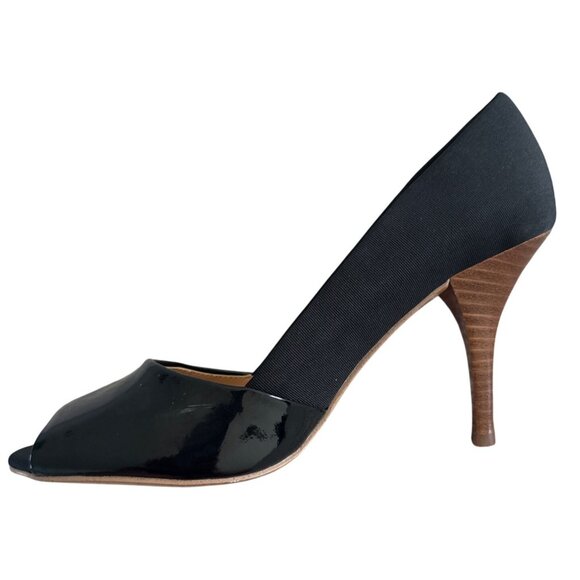 Elie‎ Tahari Lyra Peep Toe Patent Leather Pumps Heels Black 9.5 Medium Classic - Picture 6 of 9